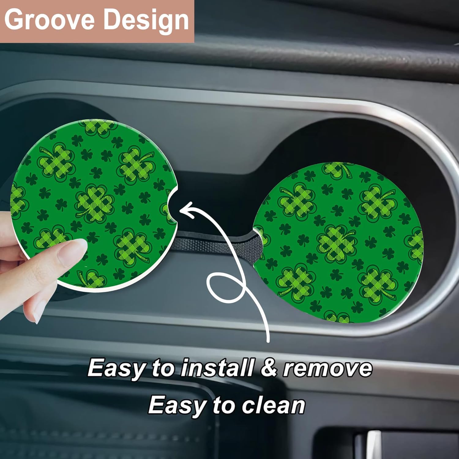 Car Accessories Cork - Auto Coaster voor Bekerhouders, Groene Plaid