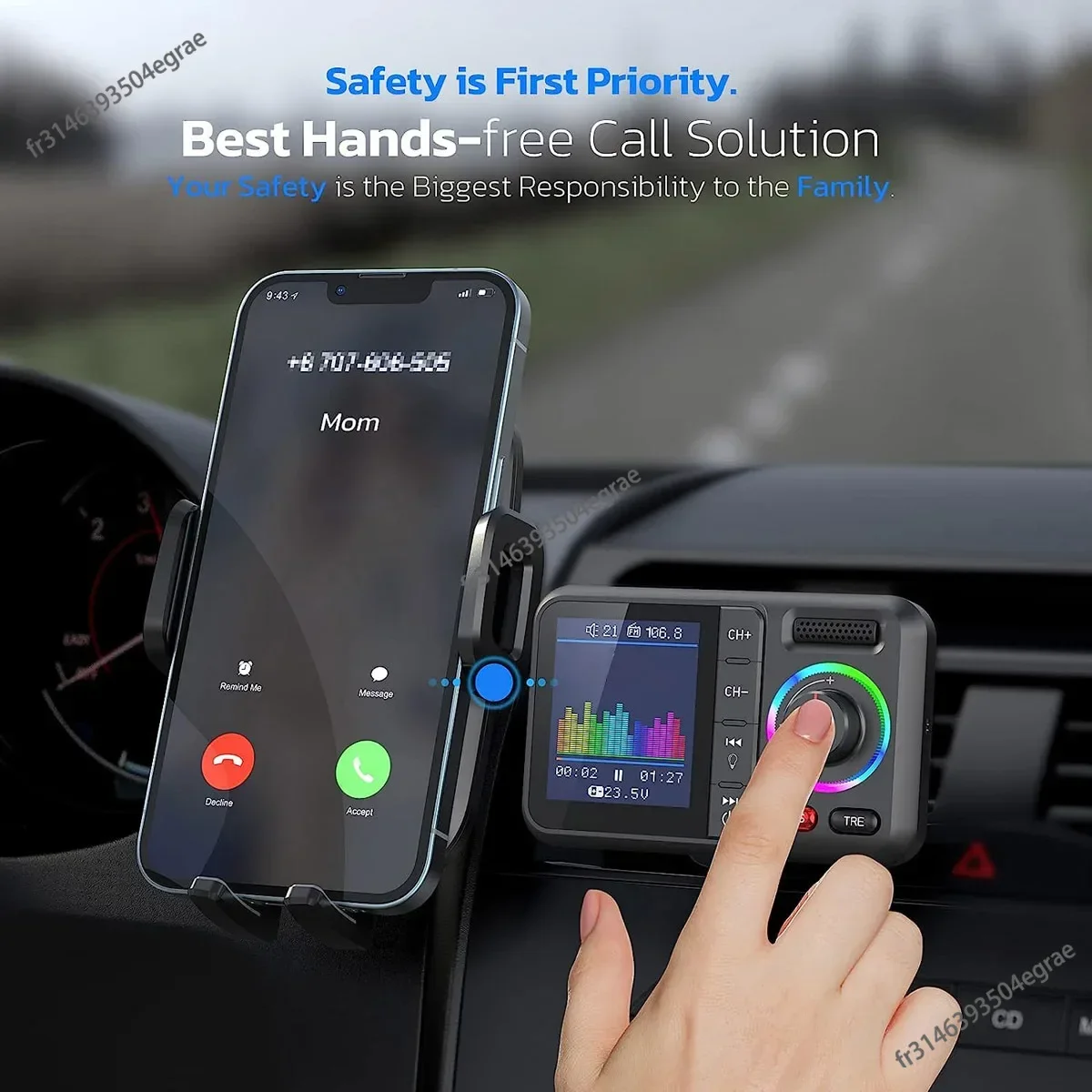 Wireless Car Charger - Draadloze FM-zender met groot kleurenscherm, 2.4A